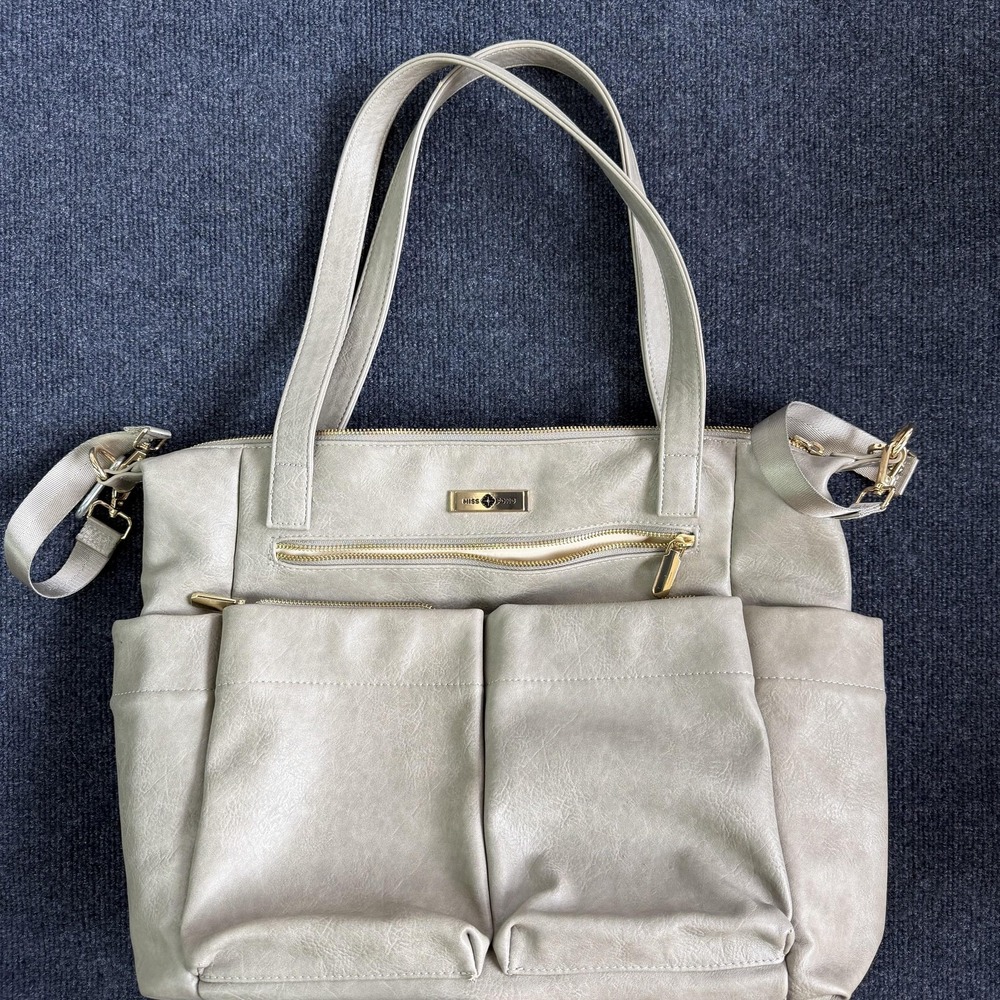 Miss Fong Gray Faux Leather Diaper Bag Tote Insulated Bottle Organizer